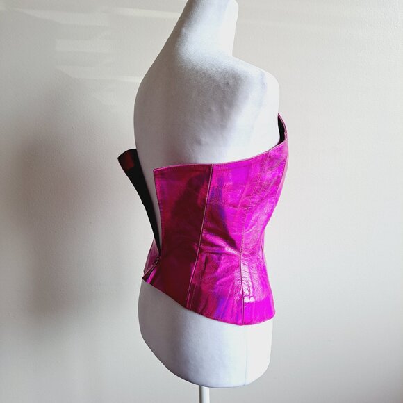 Plein Sud neon hot pink metallic genuine leather corset top Size 38 / XS - Picture 4 of 16
